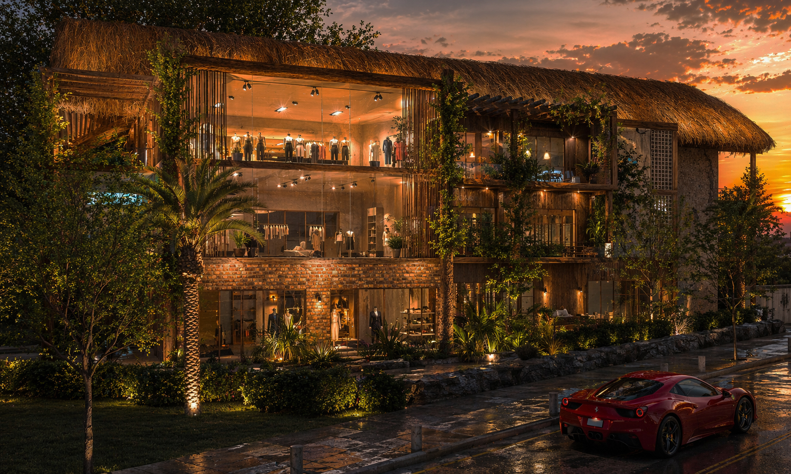 Night render — wabi-sabi architecture and interior design by W Vision Lab Malaysia