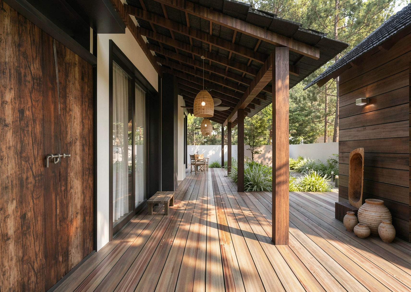 Covered timber walkway garden — sustainable design by W Vision Lab