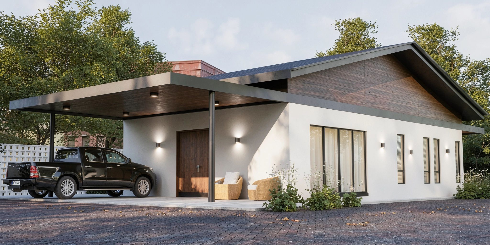 Timber gable roof bungalow with pool — Mono Bungalow by W Vision Lab