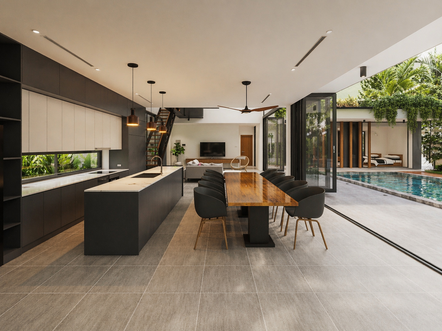 Open plan living wabi-sabi interior — recycled timber home by W Vision Lab