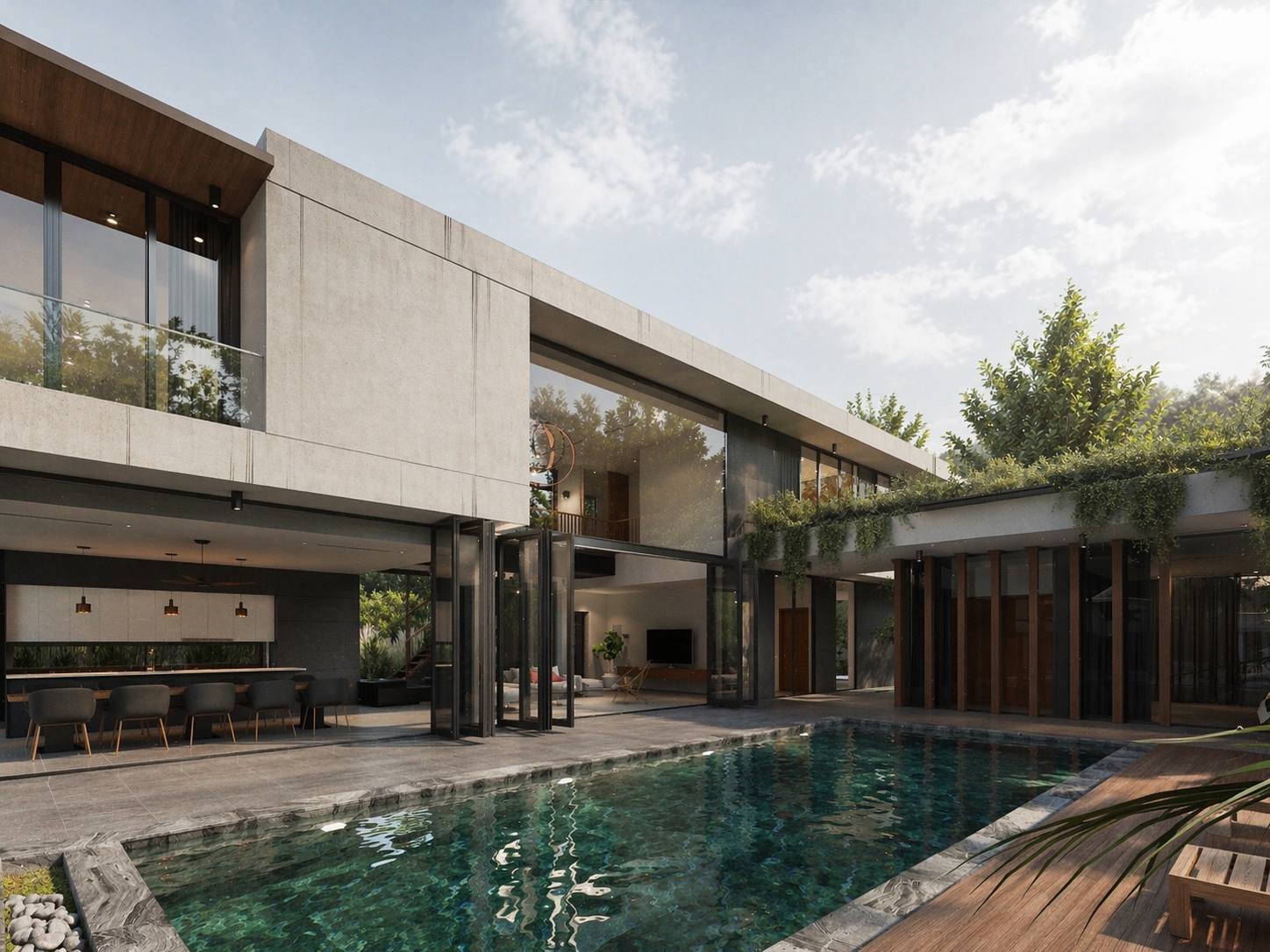 Biophilic tropical villa with pool courtyard — Open Sky House by W Vision Lab