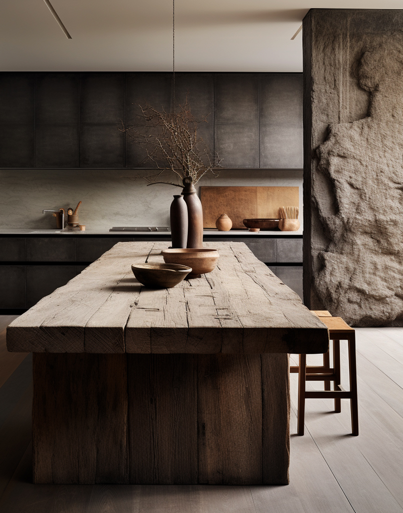 Beam slab island — wabi-sabi architecture and interior design by W Vision Lab Malaysia