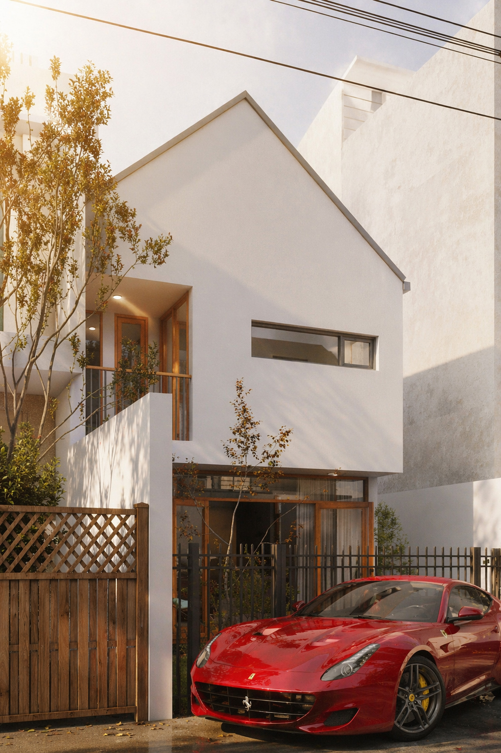 Timber screen home golden hour — contemporary architecture by W Vision Lab Malaysia