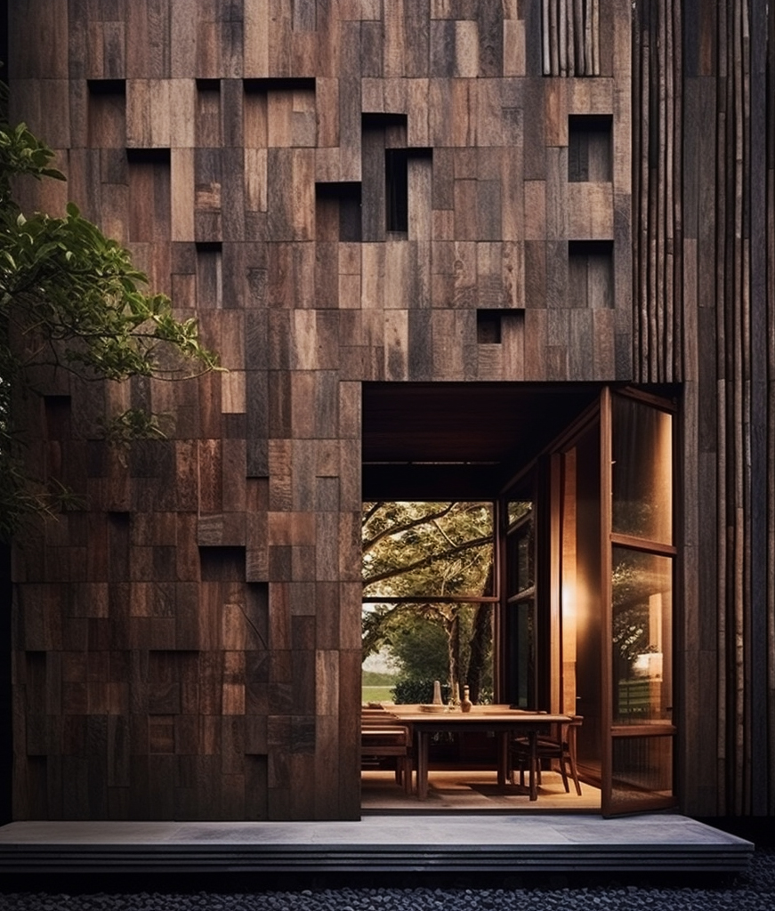 Reclaimed timber facade — recycled wood architecture by W Vision Lab