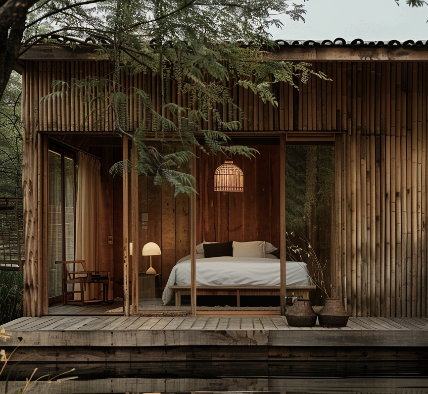 Bamboo suite interior — tropical wabi-sabi design by W Vision Lab Malaysia